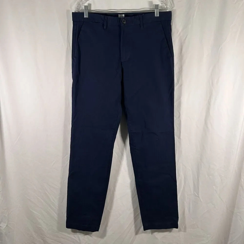 Gap Pants Mens 34x34 Navy Blue Straight Cotton Blend Chino Flat Front Button Zip